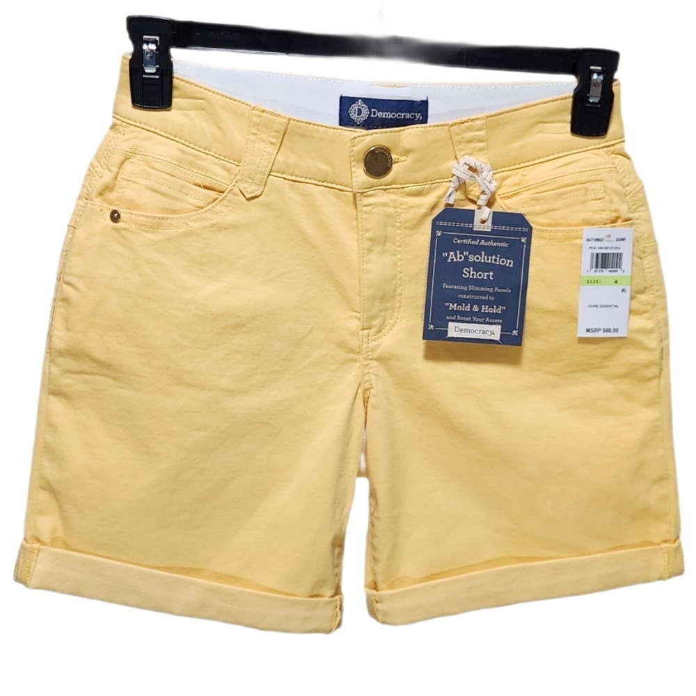 Democracy 7" Colored Twill Shorts Stretch Mid-Rise Ab Solution Yellow 4